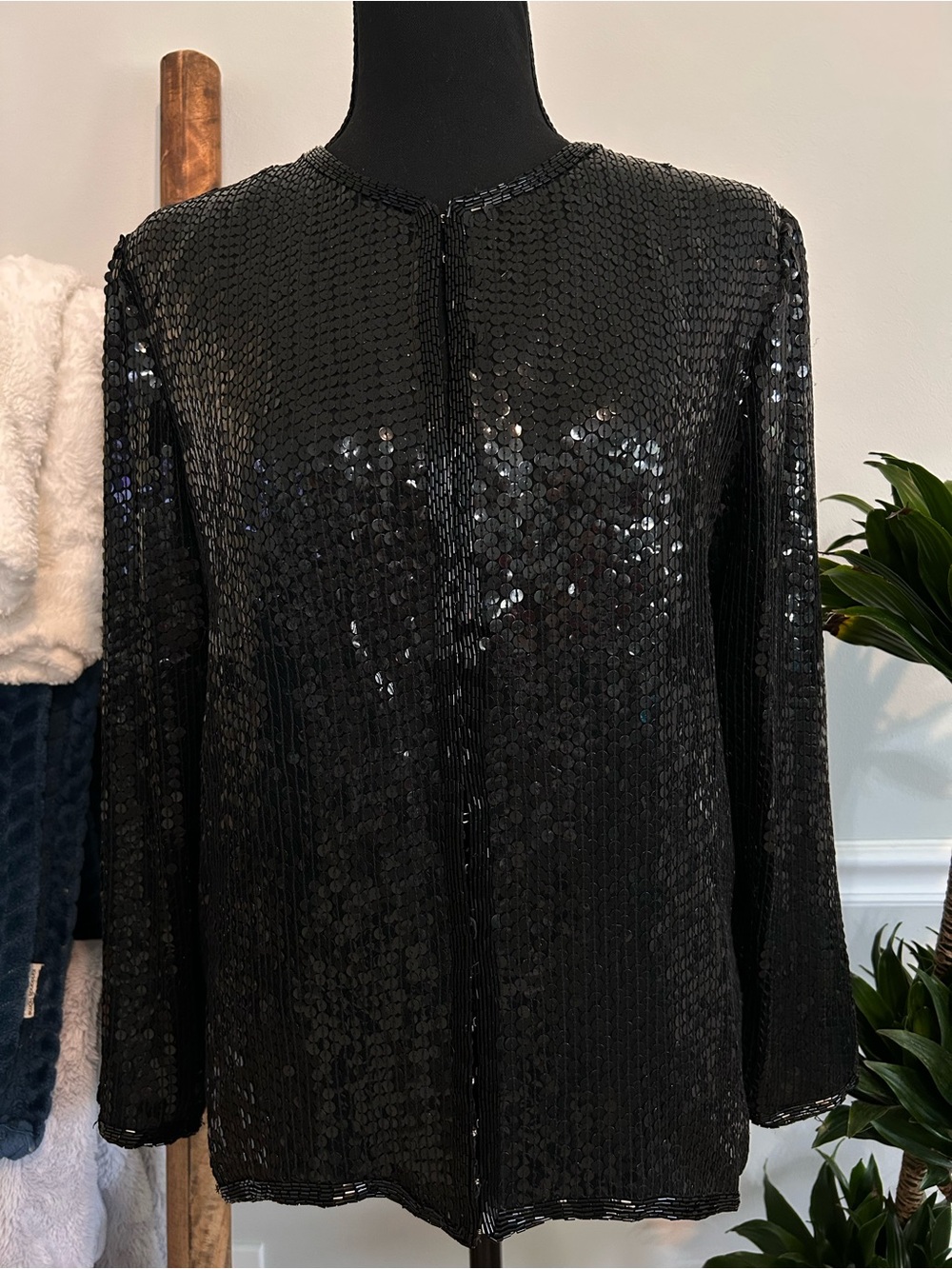 Vintage Sténay Black Sequin Jacket (P/S) Made in India Made in India